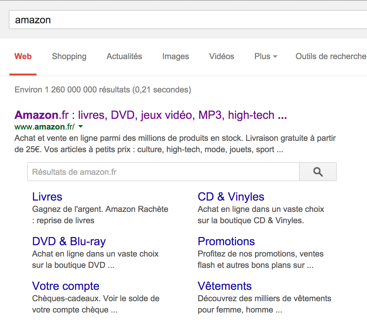Résultat de recherche Amazon sur google.fr