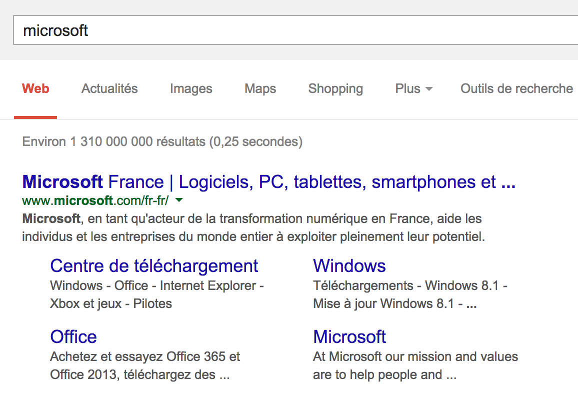 Résultat de microsoft sur google.fr