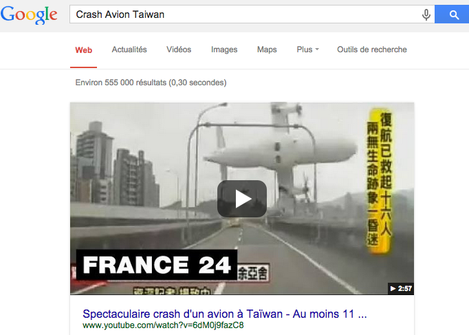 video crash avion Taiwan