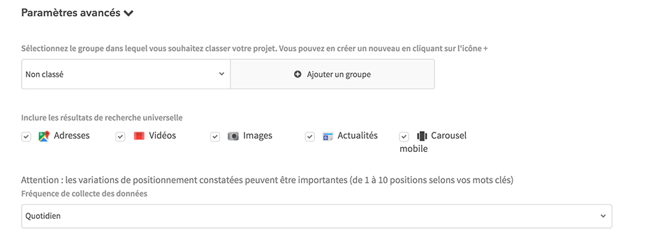 Paramètre avance suivi seo Myposeo